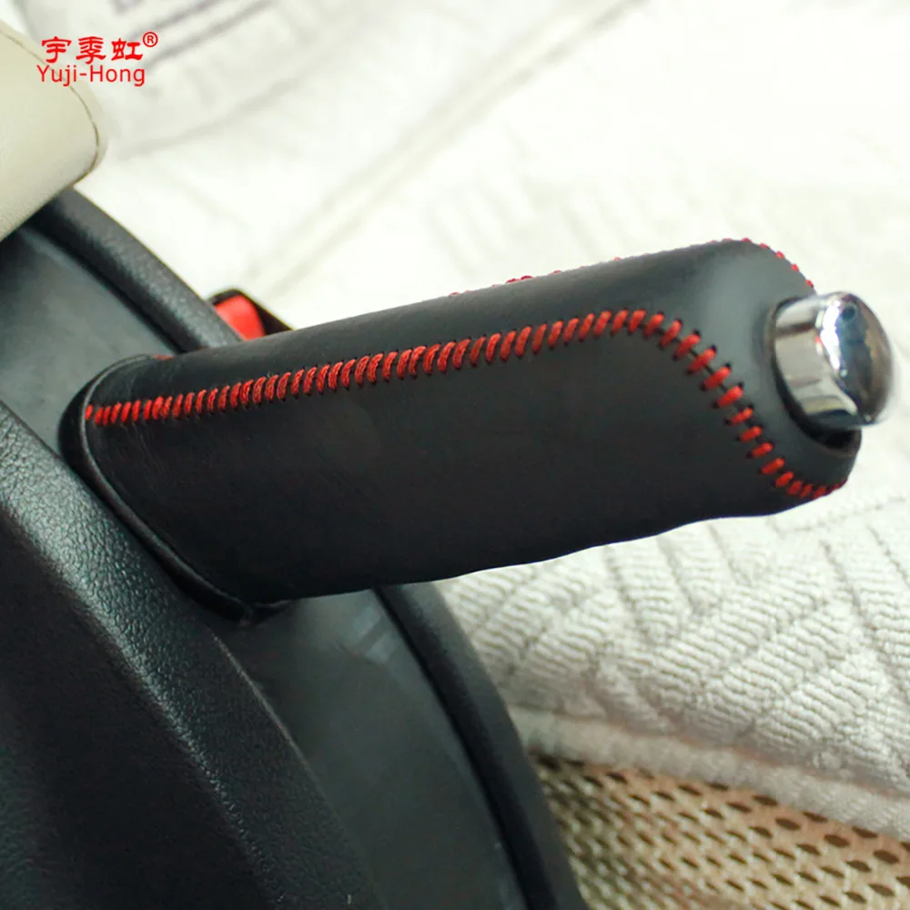 Yuji-Hong Car Handbrake Covers Case for SKODA Octavia Superb Yeti Genuine Leather Cover Handbrake Grips Car Styling Black