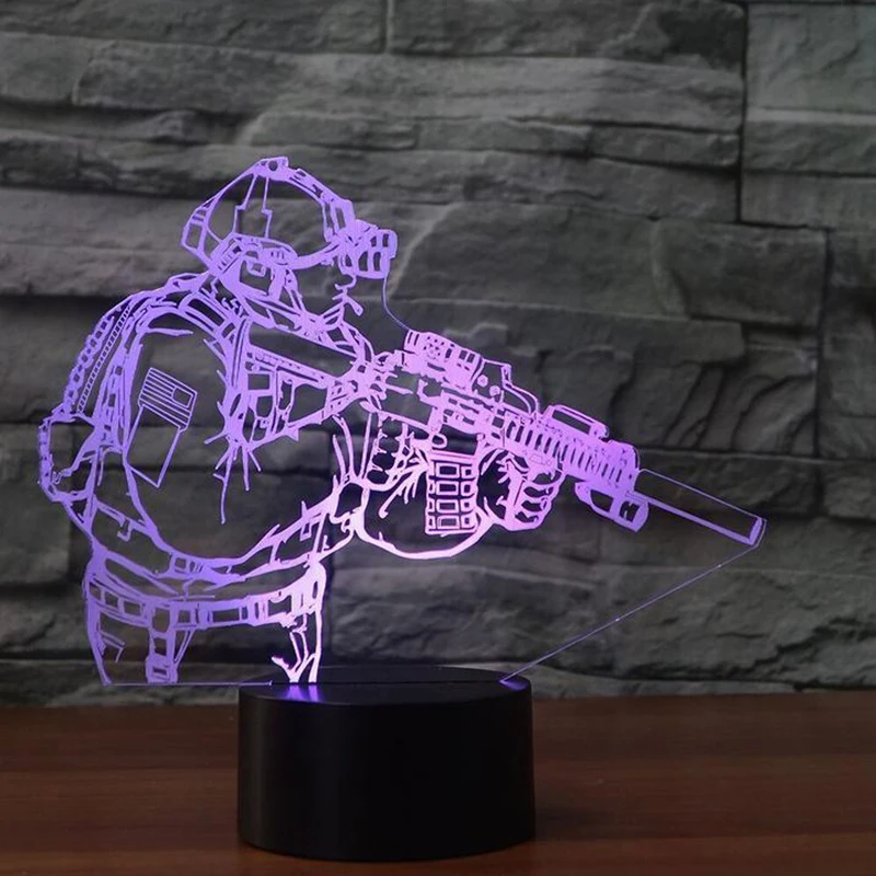 

3D Table Lamp LED Novelty Acrylic Soldier Modelling USB Figure Shape Nightlight Decor 7 Colors Indoor Baby Sleep Lighting Gifts