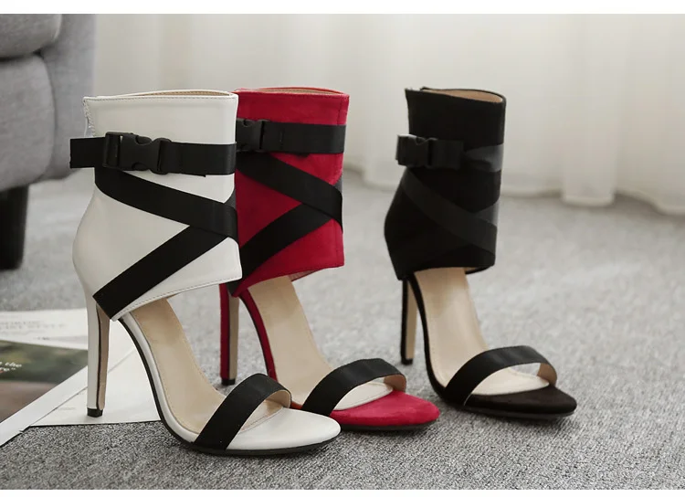 Женские сандалии-гладиаторы в стиле пэчворк; цвет красный, черный; обувь на шнуровке; женские босоножки на высоком каблуке с перекрестной шнуровкой; пикантная женская обувь; scarpe donna