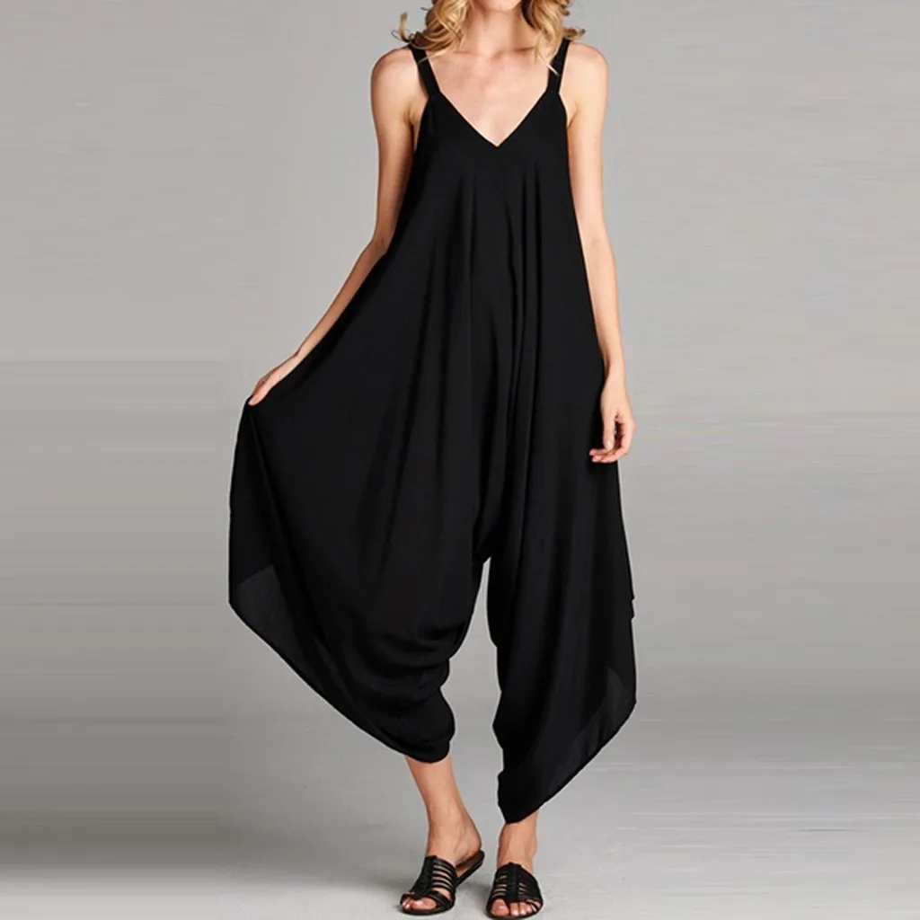 Long Baggy Jumpsuits Wide Leg Women Summer Overalls Rompers Plus Size Ladies Overall Jumpsuit