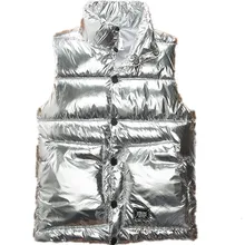 Мужской жилет, зимние куртки, модное повседневное пальто без рукавов, Толстая теплая Глянцевая куртка на молнии, верхняя одежда, жилет с хлопковой подкладкой