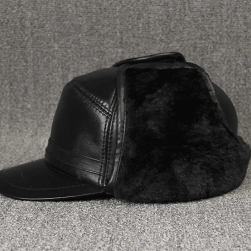 SILOQIN Genuine Leather Hat High Quality Sheepskin Military Hats Male Bone Middle Old Aged Winter E