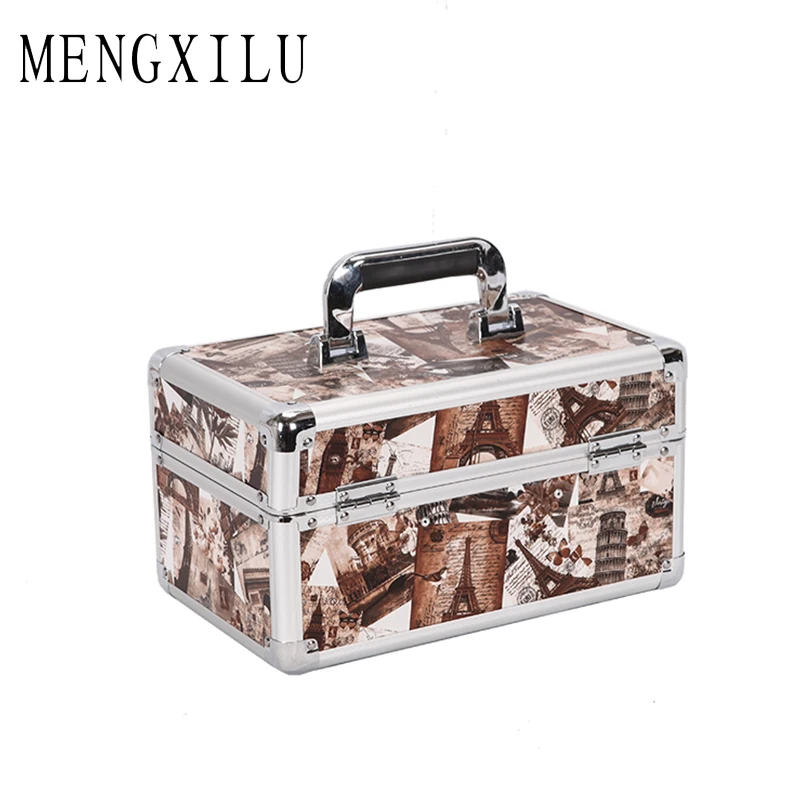 

MENGXILU Women Large Capacity Professional Makeup Organizer Toiletry Cosmetic Bag Multilayer Storage Box Portable Pretty Suitcas