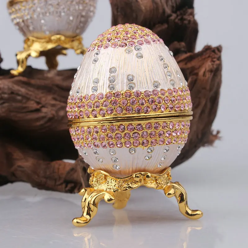 Russian Style Trinket Egg Faberge Decorative Jewelry Box with Czech Crystal Decoration Halloween Egg Gift