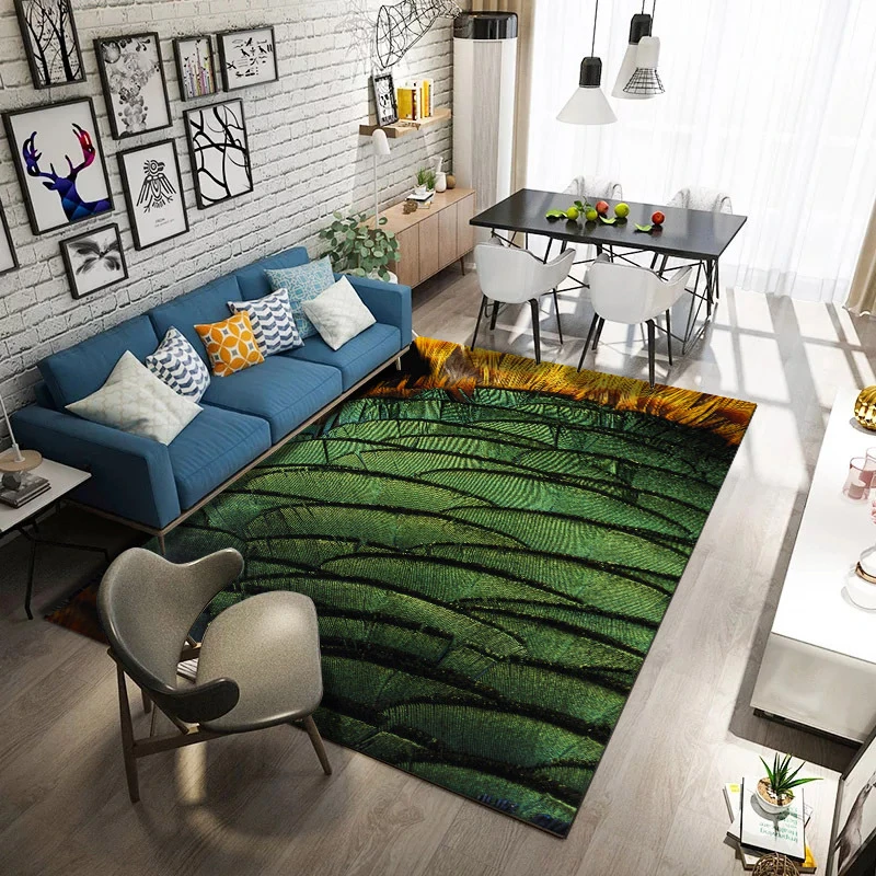 3D Bird Feathers Printed Carpet Super Flannel Point Plastic Anti-slip Area RugFloormat Thick Decor Bedroom Living Room Carpets