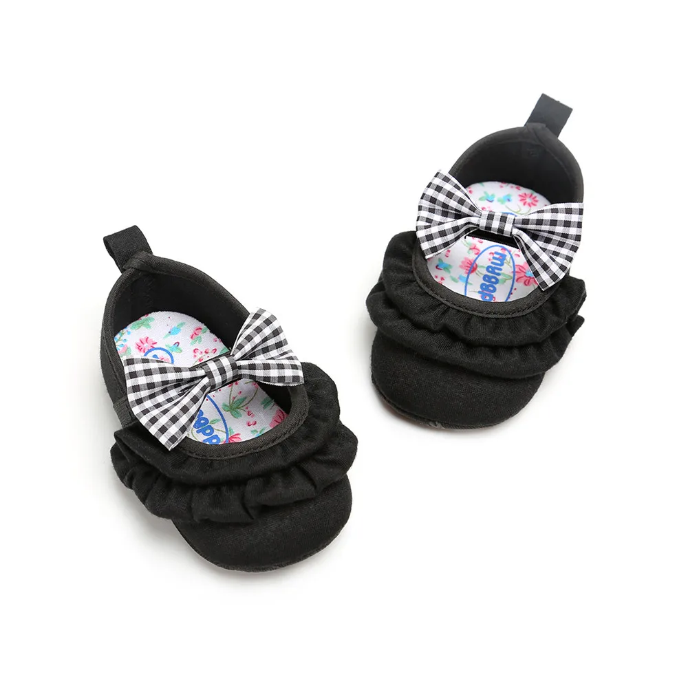 Хлопковая Тканевая обувь для новорожденных, в клеточку, с бантом-бабочкой, для малышей, повседневная обувь для девочек, Осенняя обувь для