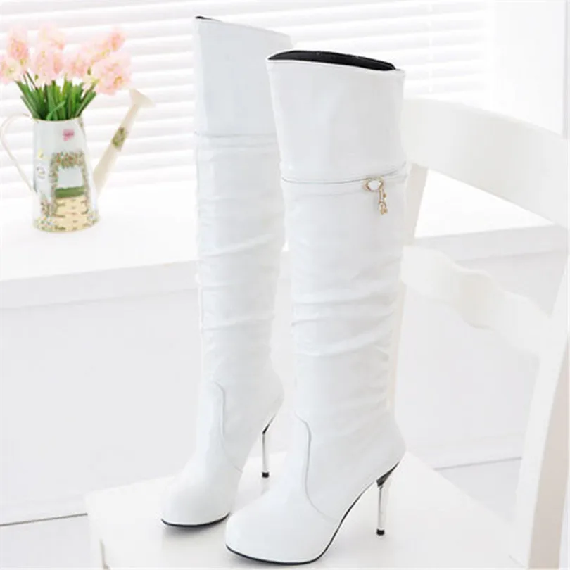 

ENMAYER new Fur Shoes Platform Winter Boots Women Round Toe Over The Knee Boots Warm Shoes Thin High Heel Shoes platform boots