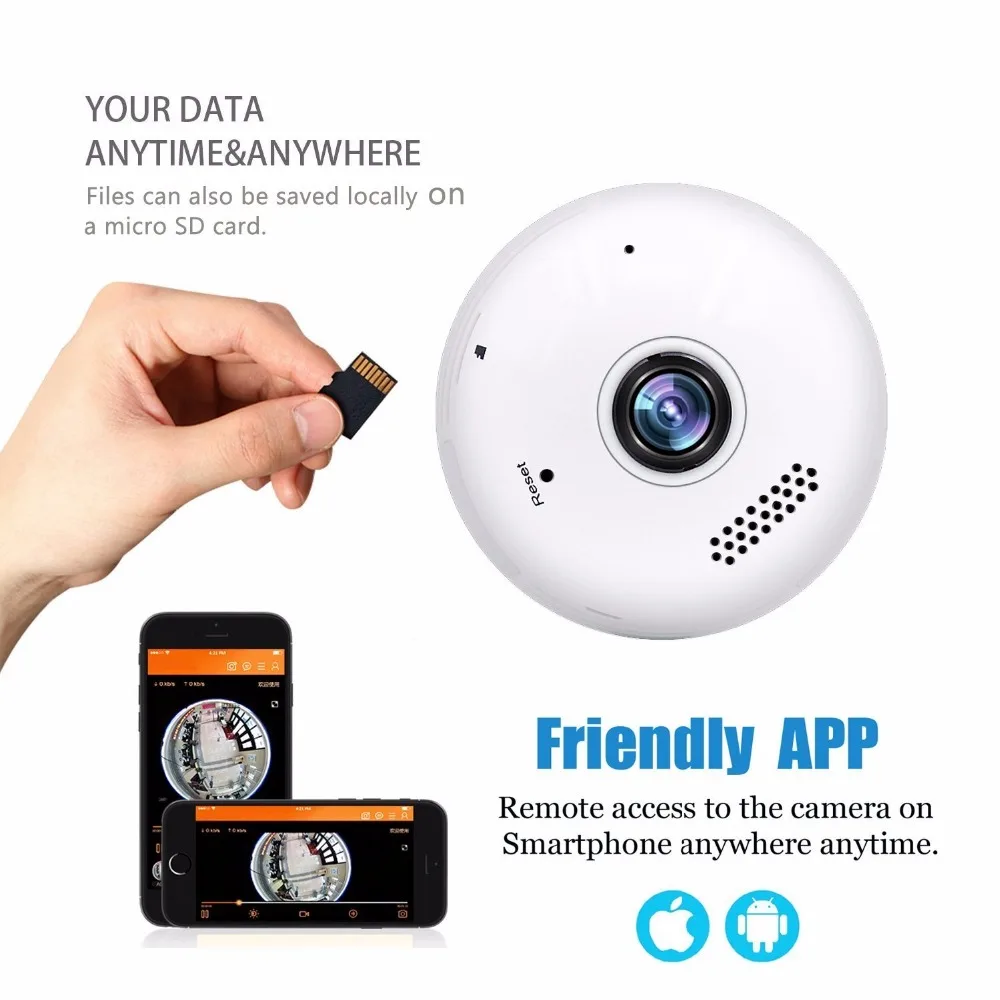 1.3 Megapixels 360-Degree Fisheye IP Camera Panoramic Network Wireless Camera LED Bulb Smart Home Security Camera