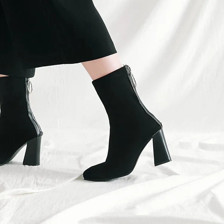 Женская обувь женские ботинки сапоги-трубы средней высоты замшевая обувь на высоком каблуке Зимние Модные теплые удобные ботинки размера плюс 34-50