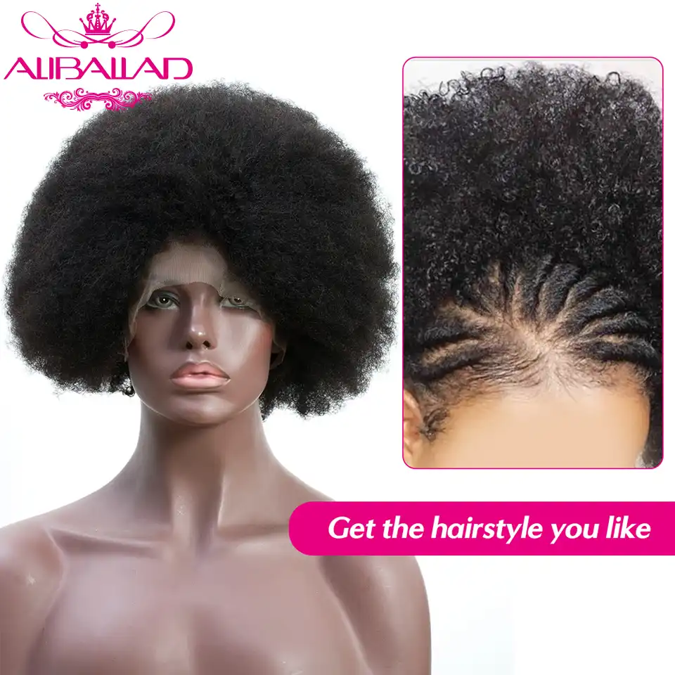 Short Afro Kinky Curly 13 4 Lace Front Human Hair Wigs Glueless