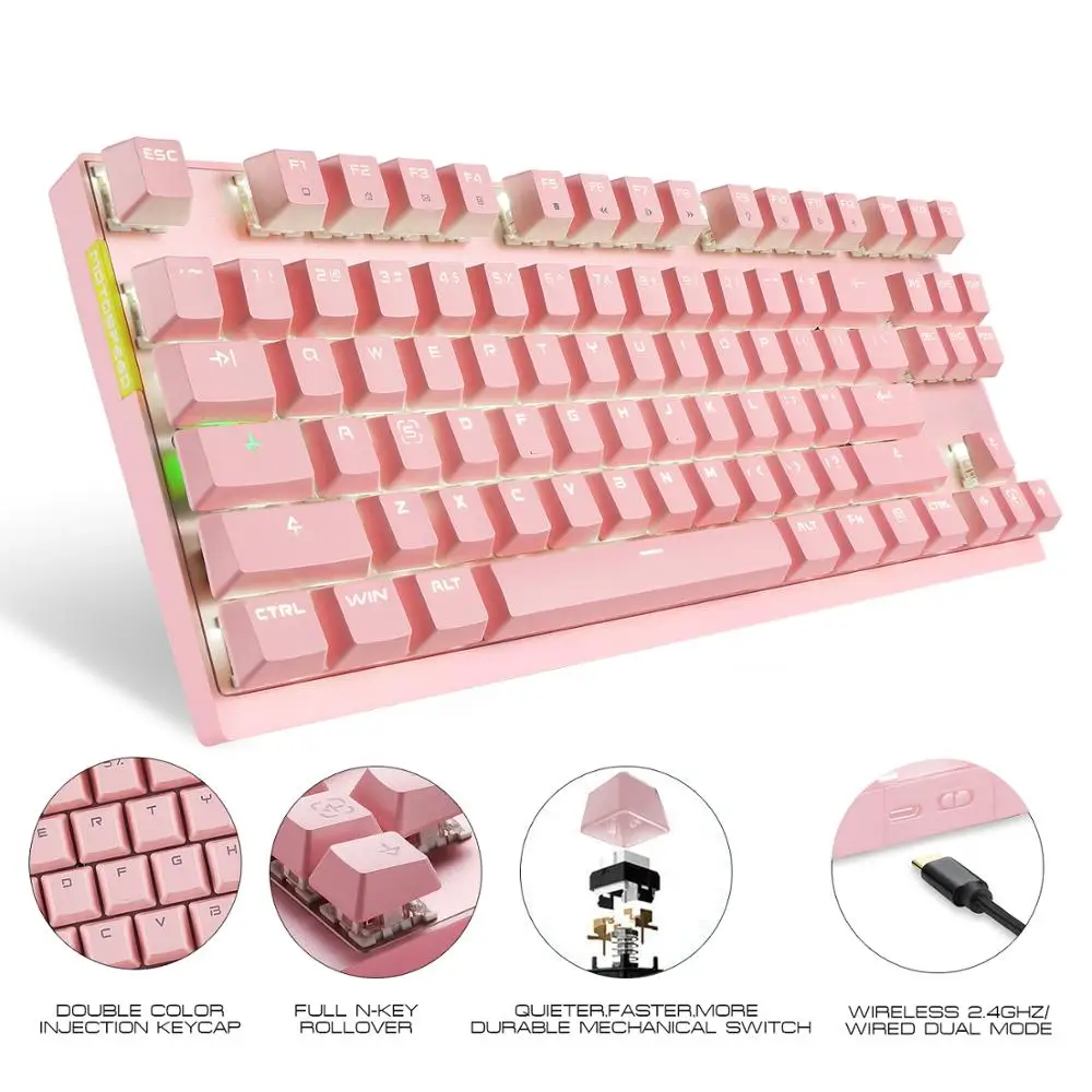 Motospeed GK82 Type-C 2.4G Wireless/Wired Mechanical Gaming Keyboard 87Key Red Switch Rechargeable