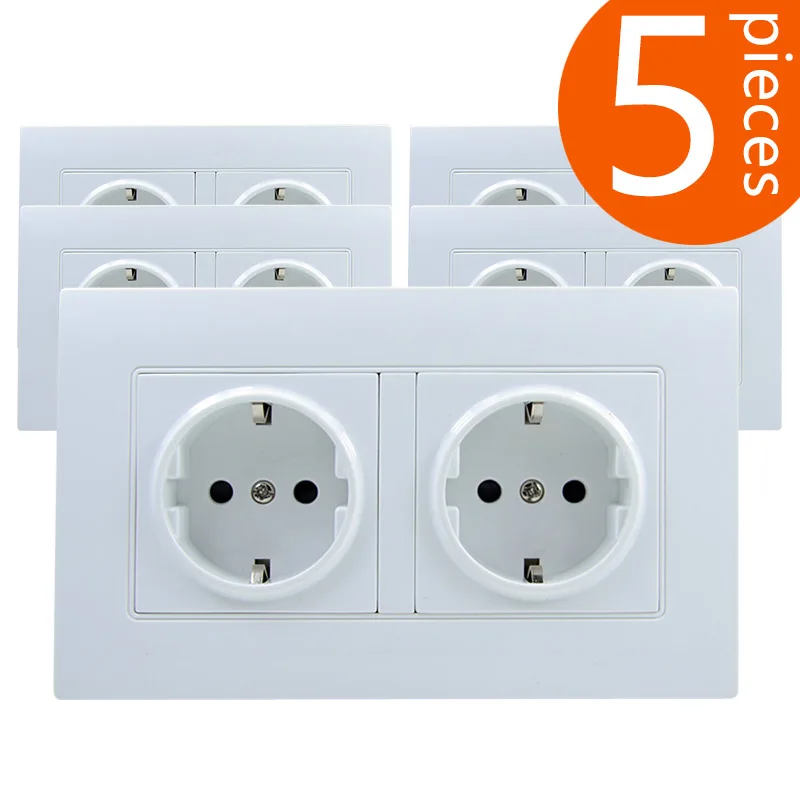 

5 Pieces PC double standard power outlet socket panel with European standard 250V 16A style wall socket A8-066