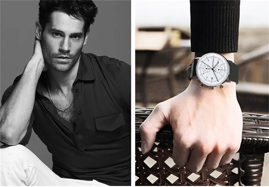 Business Classic Calendar Genuine Leather Band Strap Men Chronograph Date Display Brief Paragraph Wrist Watch (3)