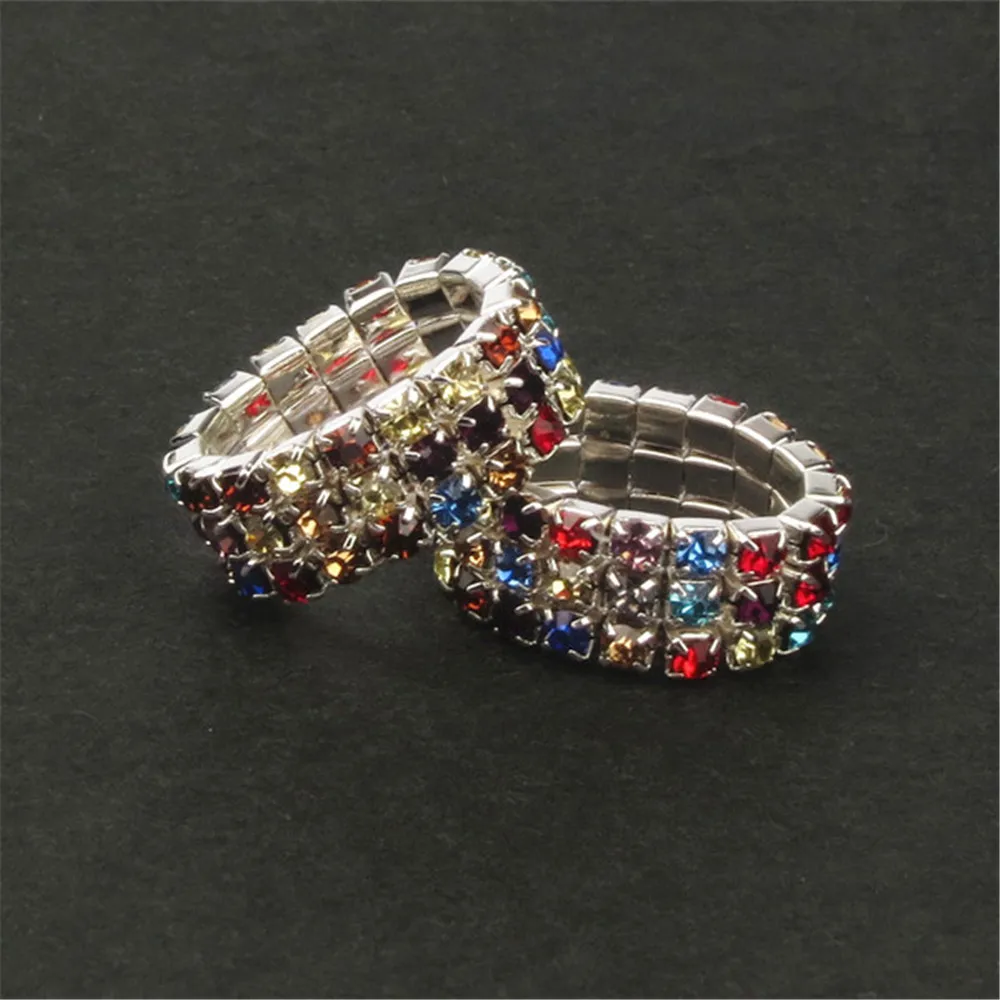 12pcs/lot 3 rows crystal elastic Ring fashion wedding jewelry rings for