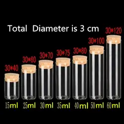 30 шт. Стекло банки с корковыми пробками Стекло Тесты трубки небольшой Стекло бутылки Стекло трубка с пробкой botellas де стекла corcho 15 мл ~ 60 мл