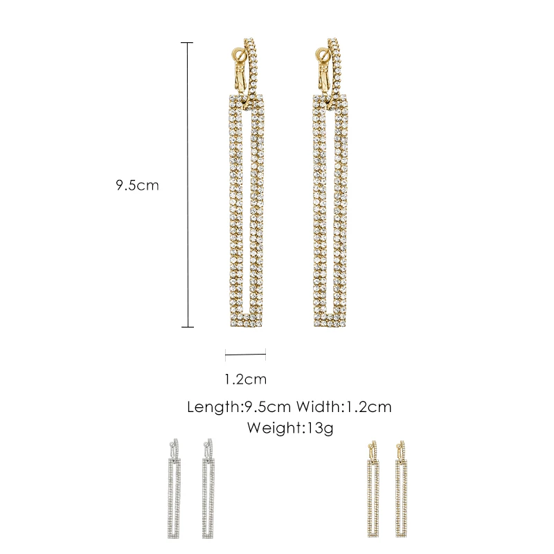 

925 silver needle long simple versatile rectangular hollow geometric earrings personality earrings female