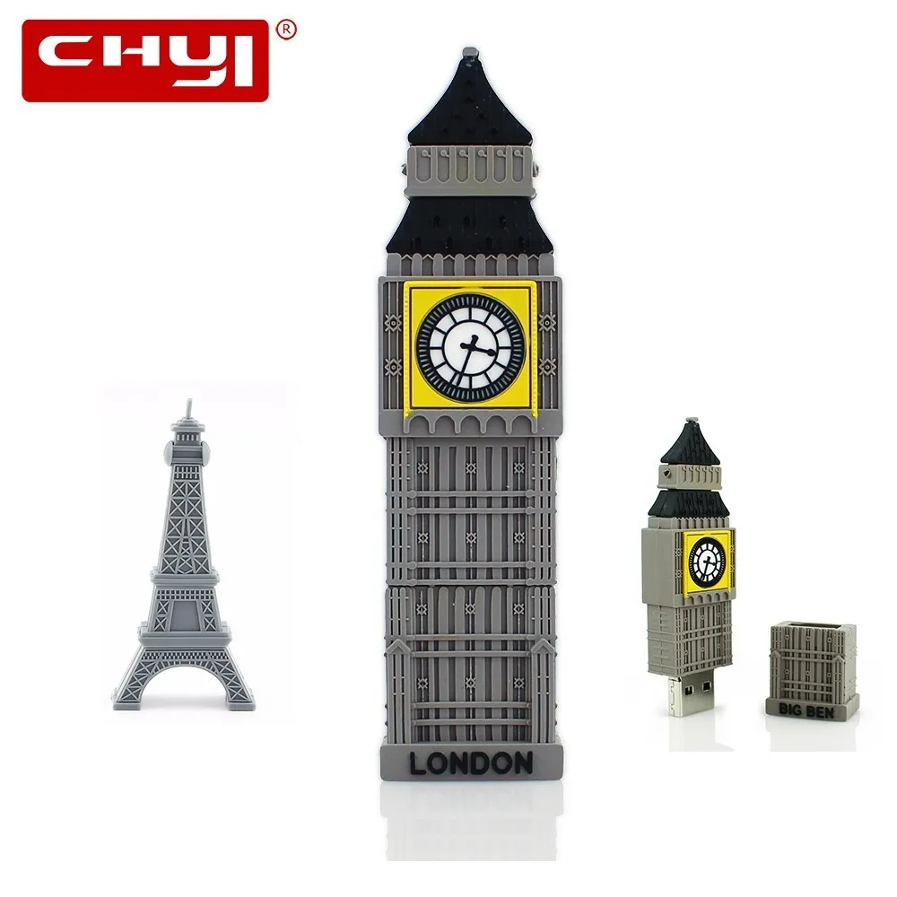 

CHYI Eiffel Tower Big Ben Shape Pen Drive 16GB London Tour USB Flash Drive 32GB Pendrive 4GB 8GB U Disk 64GB memory stick Gifts