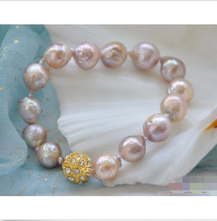 

P3727 8" 13mm LAVENDER almost round KESHI REBORN PEARL bracelet @^Noble style Natural Fine jewe SHIPPING 5.25