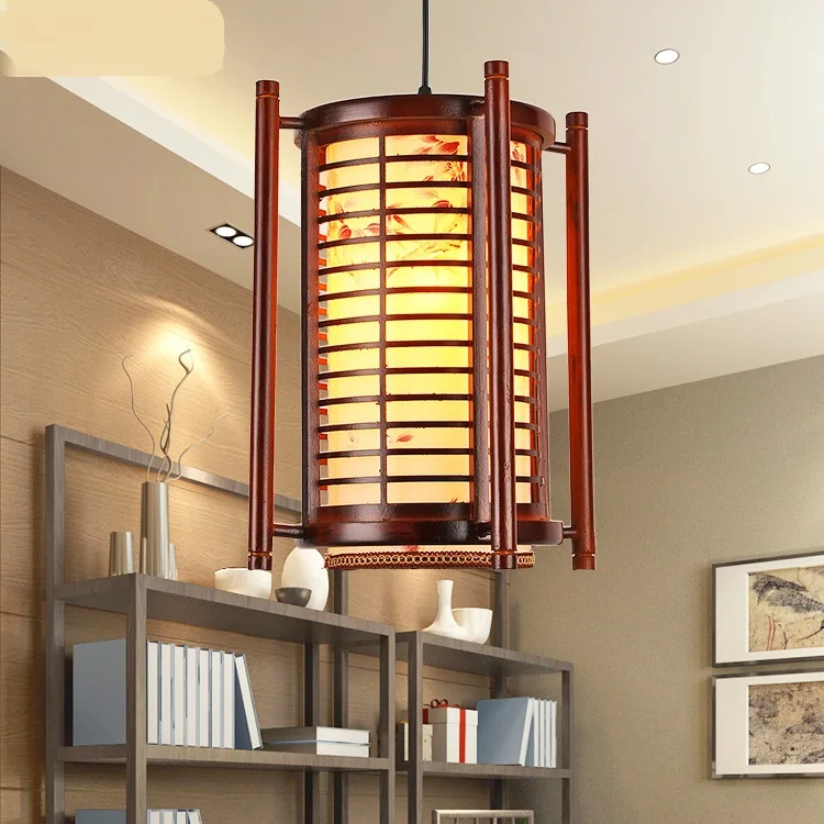 

Chinese Pendant Light restaurant solid wood creative personality lights modern minimalist atmosphere single head LED lamps