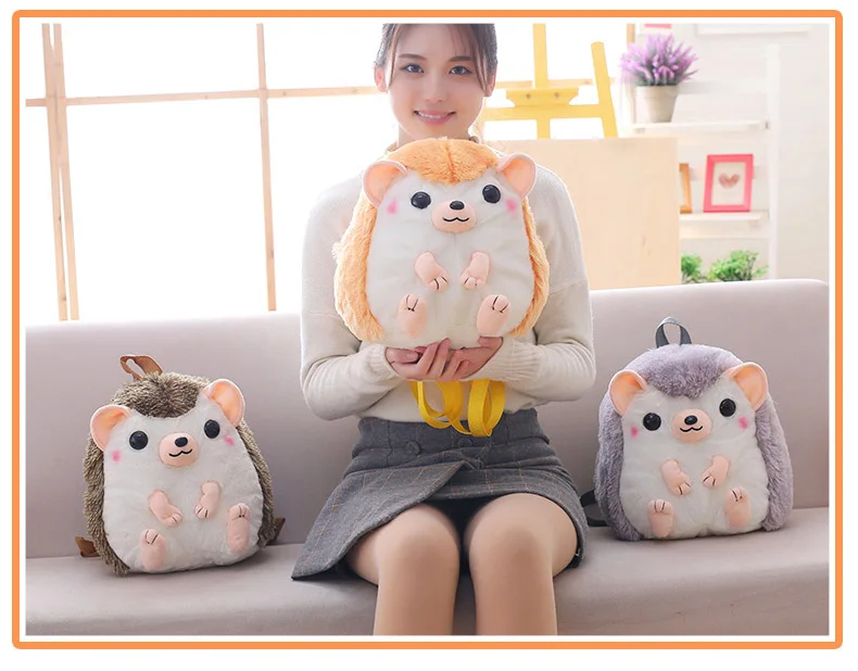 Nooer Hedgehog Plush Backpack Hedgehog Soft Backpacks Doll Plush Shoulder Bag Birthday Children Kids Girls Gift