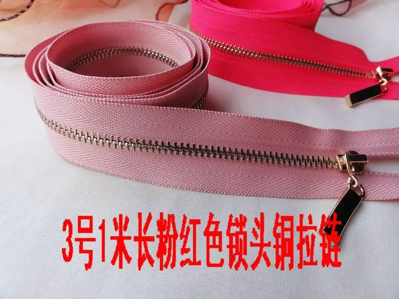 Free shipping NEW 3 open end pink metal zipper gold teeth 2pcs/lot