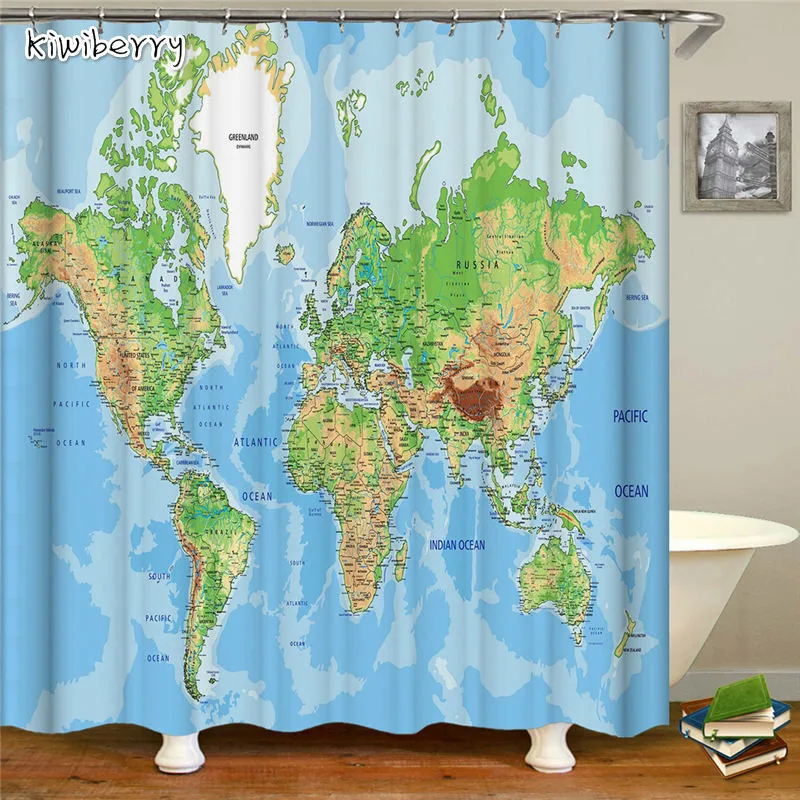 

Modern Custom African Shower Curtain Rings Waterproof Map Pattern Bath Bathtub Curtains Fabric Bathroom Curtains For Home Decor