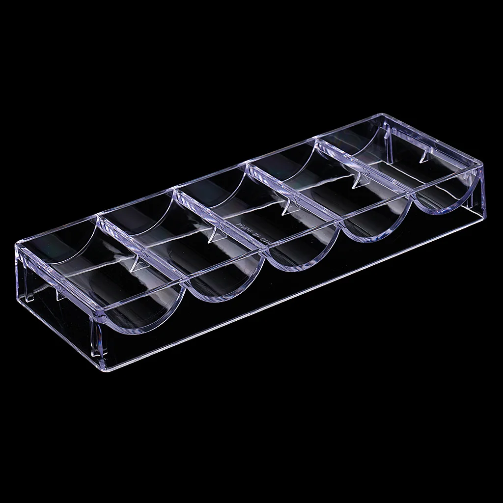 Professional Casino Game Accessory Transparent Poker Chip Tray 5 Rows/100 Chips Container Holder