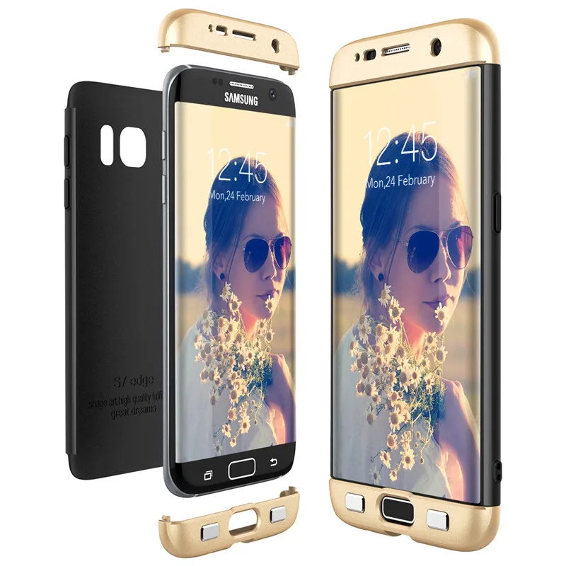 Роскошный Жесткий чехол из поликарбоната для Samsung Galaxy S6 S7 Edge S8 S9 Plus Note 8, чехол A5 A7 A8 Plus, чехол 3 в 1 360, чехол на весь корпус - Цвет: Gold Black Gold