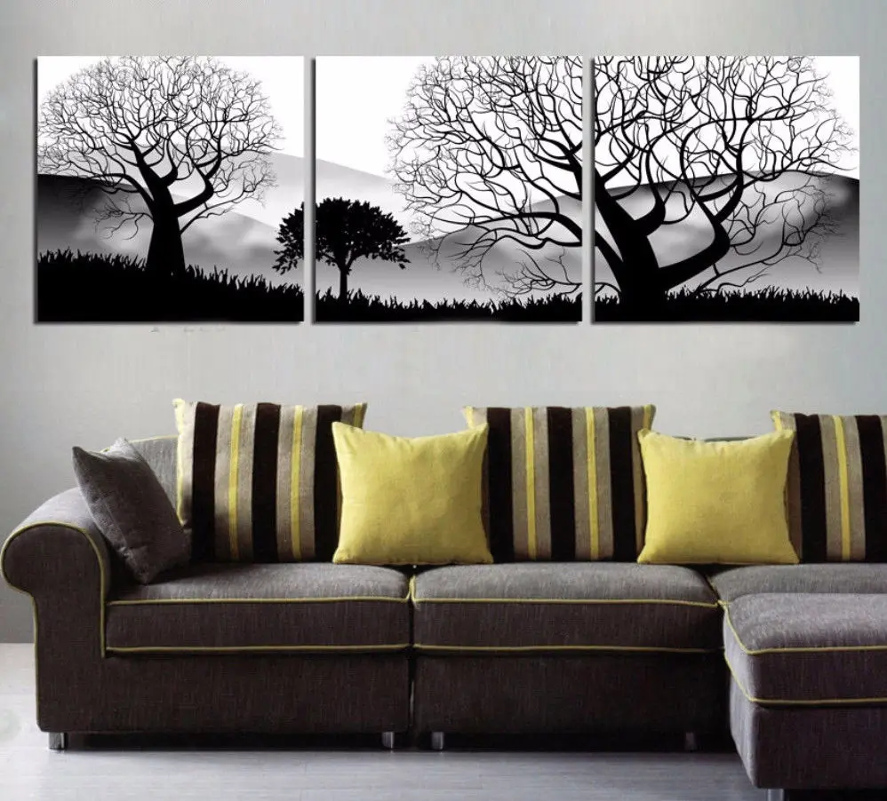 3 Panel Framed Home Decor Canvas Print Painting Wall Art Modern Black