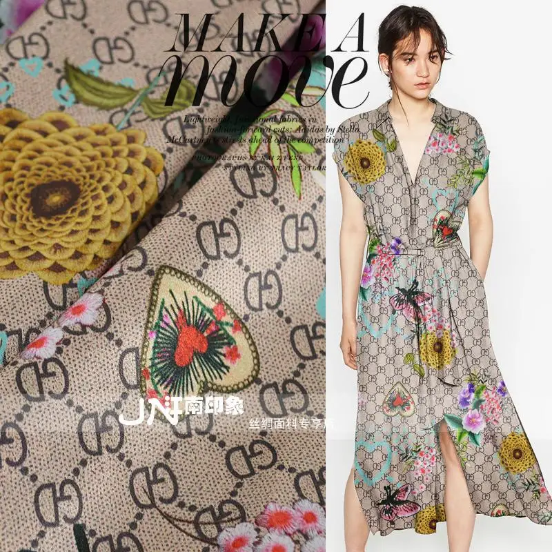 

Free shipping of big shop sign Silk elastic mulberry silk damask digital printing summer dress qipao dress on sale fabrics