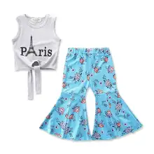 Одежда для новорожденных девочек; жилет; Топ; футболка; широкие брюки с цветочным принтом; Повседневная хлопковая одежда; комплекты одежды