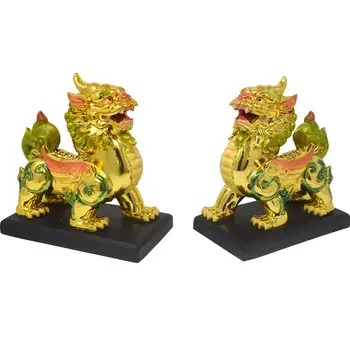 

Colourful Pair of Chi Lin or Kei Loon Statue Feng Shui Figurine