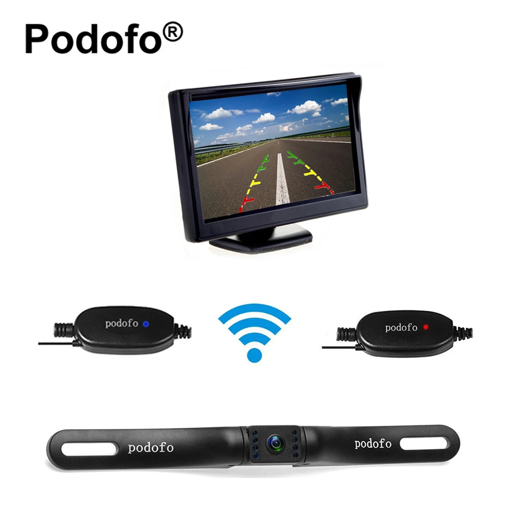 

Podofo Wireless Reverse Car Rear View Camera 5" TFT Rearview Mirror Monitor HD Video Parking 7 LEDs Night Vision + Backup Camera
