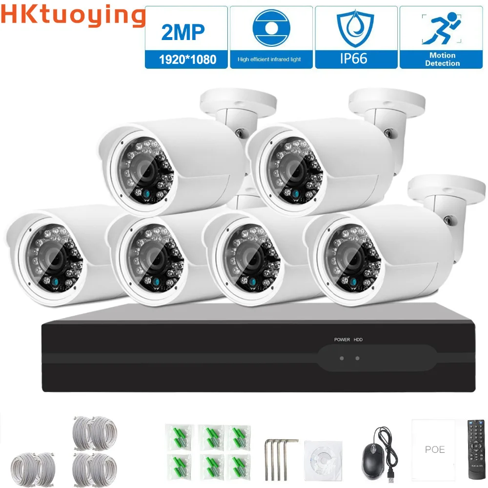 

HD 1080P 6CH POE CCTV System HDMI NVR Email Alert P2P Surveillance 6PCS 2.0MP IP Network Home Security Camera system Kits