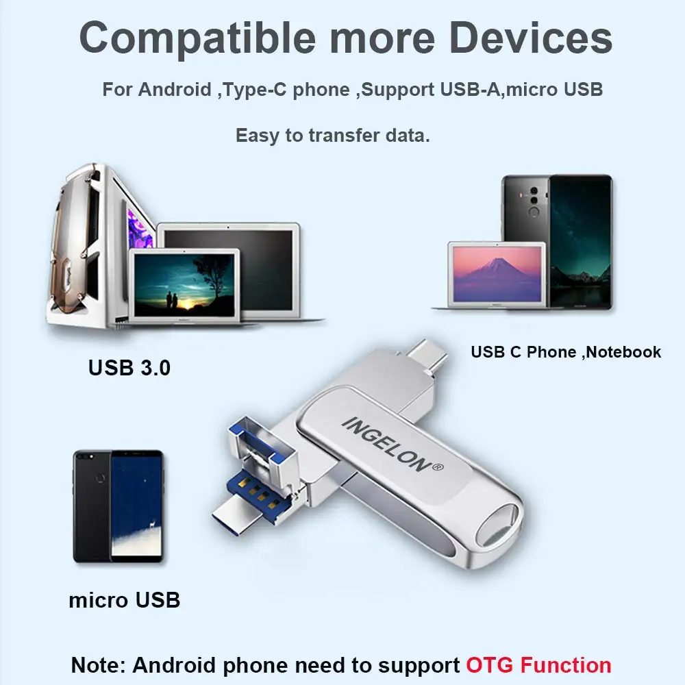 Ingelon USB Flash 3,0 32 Гб 64 Гб 128 ГБ tipo c OTG microUSB cle вращающийся металлический диск на ключ DJ индивидуальный логотип OEM Pendrive