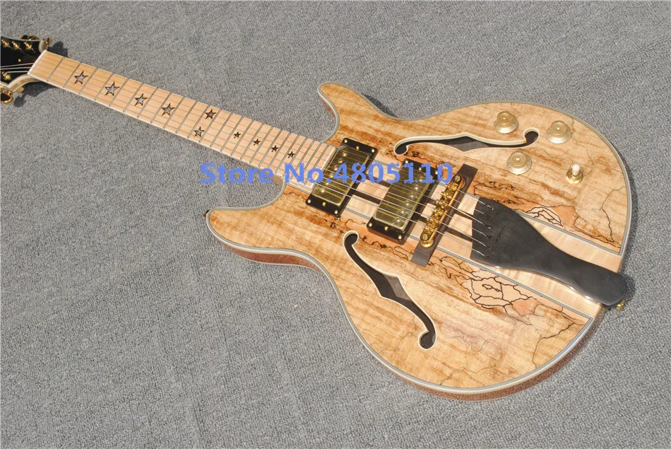 

High quality custom jazz six string electric guitar double F hole semi-hollow electric guitar map veneer tiger maple xylophone