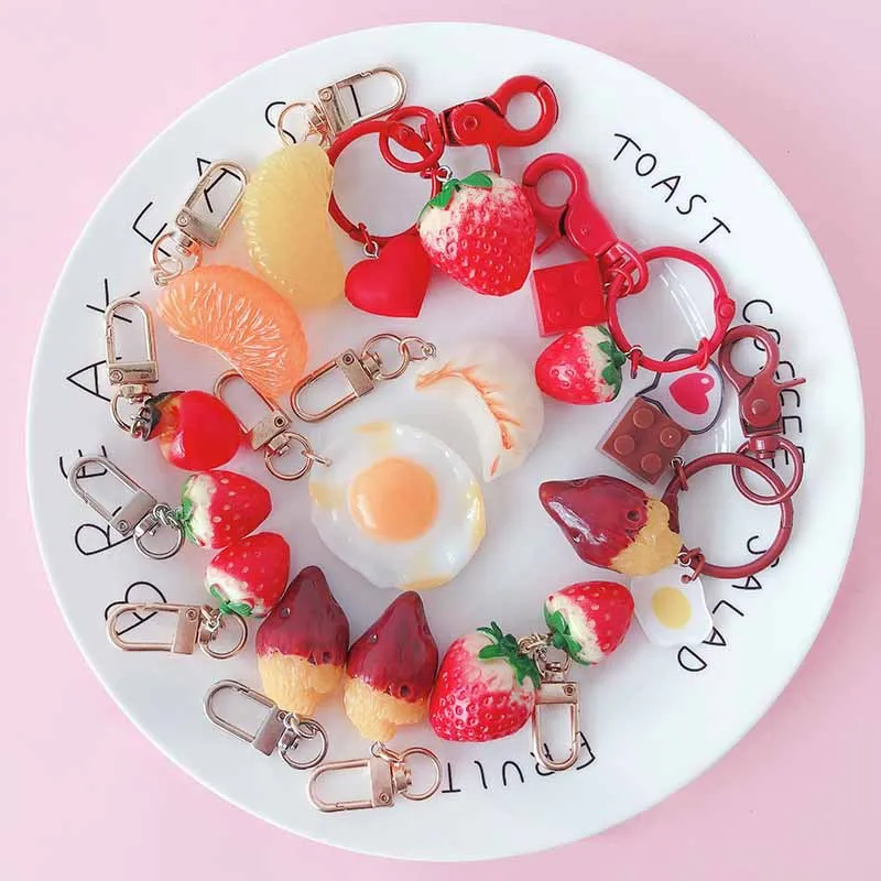 

ZIRIS Creative simulation fruit dumplings egg keyring cute strawberry bag pendant cartoon keychain schoolbag hanging ornaments 1