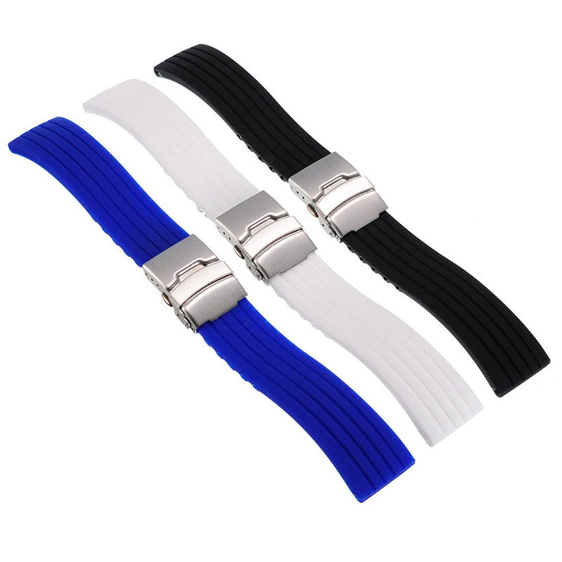 20mm 22mm reloj hombre Silicone Rubber Watch Strap Deployment Buckle Waterproof Band Sport Wrist Sweatband Watch Straps Band