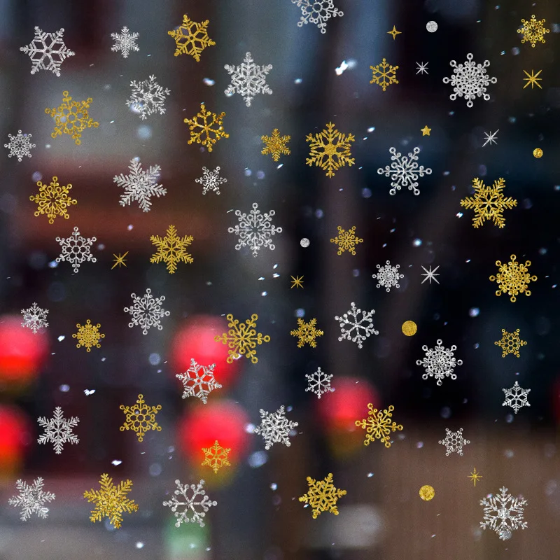 

Christmas Window Sticker Gold Snowflake Glass Sticker Xmas Christmas Decorations for Home Film Silk Screen Printing XH-002