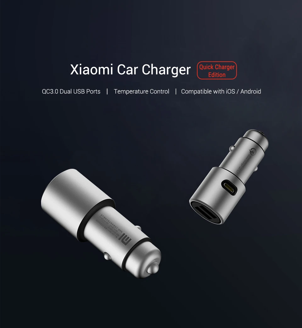 Крепление для спортивной камеры Xiao mi автомобиля Зарядное устройство QC 3,0 Dual USB быстрое зарядное устройство 5 V/3A 9В/2A mi автомобиля-Зарядное устройство для Android iOS iPhone samsung huawei