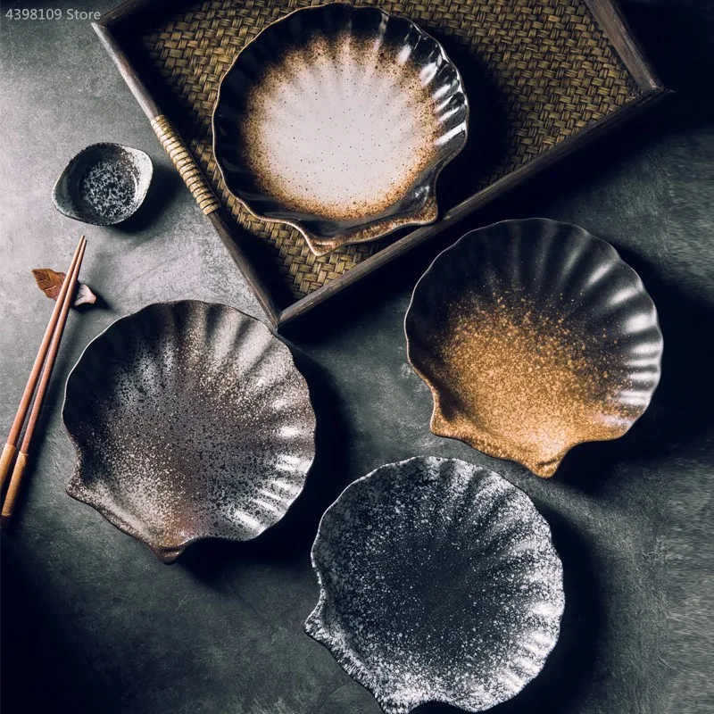 Креативная тарелка в форме раковины, простая японская необычная посуда, фарфоровая тарелка, кухонная керамическая тарелка 6,5 Дюймов