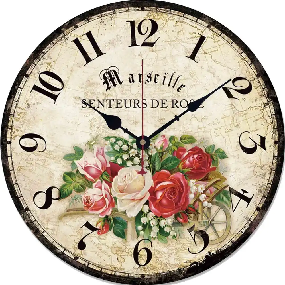 12in Vintage Wooden Wall Clock French Country Style Large 12in Vintage Wooden Wall Clock French Country Style Large