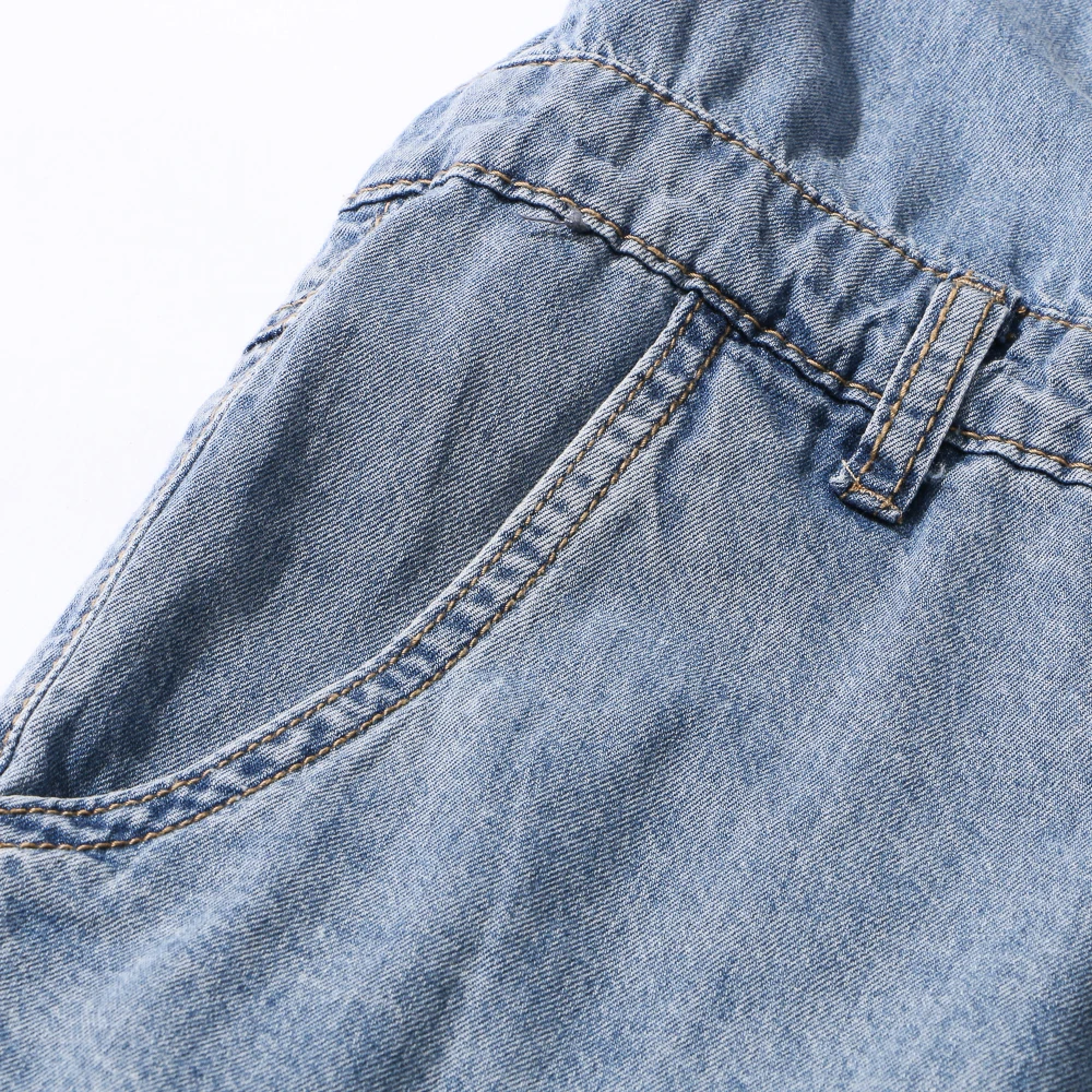 Sokotoo мужские короткие рукава буквы вышивка свободные тонкие джинсовые комбинезоны повседневные светло-голубые комбинезоны укороченные джинсы