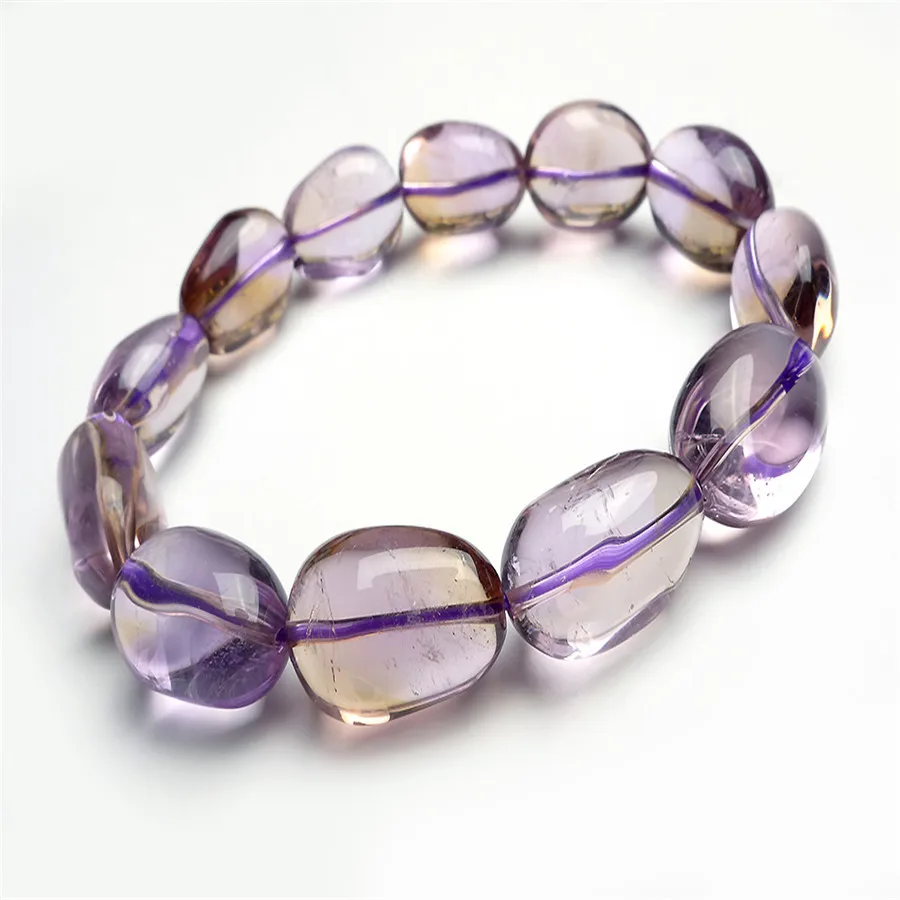 ATC05002 Bracelet Подлинная Natural Аметрин Gemstone 16* 10* 12 мм Фиолетовый Желтый овальный кристалл способа шарика ювелирных изделий Stretch браслет шарма Женский - Окраска металла: ATC05002 Bracelet