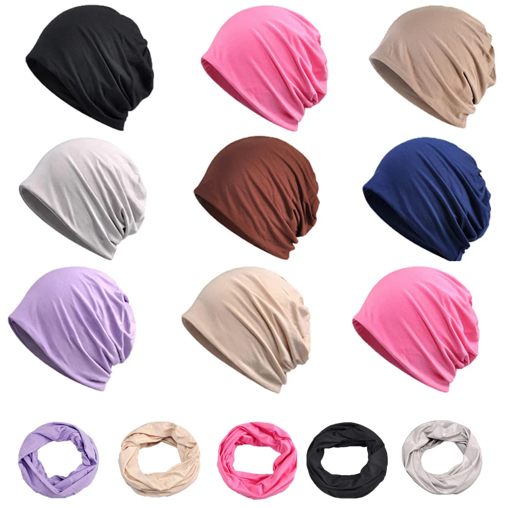 Женский однотонный тонкий Slouchy Beanie шляпа-кепка с черепом Шея Теплый шарф Многоцелевой HATRX0013
