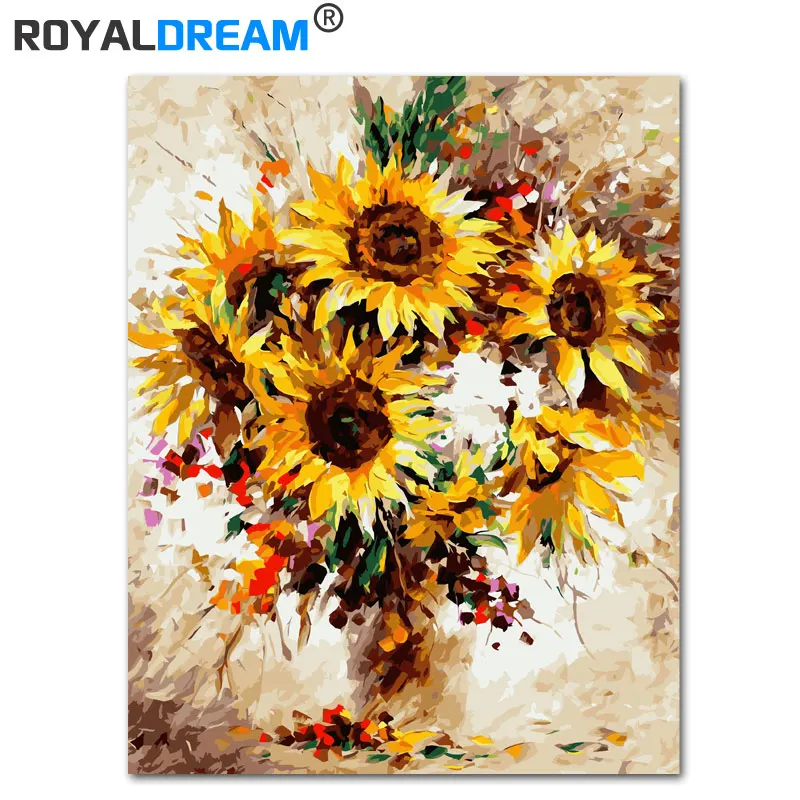 

ROYALDREAM Sun Flower DIY Painting By Numbers Acrylic Paint By Numbers HandPainted Oil Painting On Canvas For Home Decor