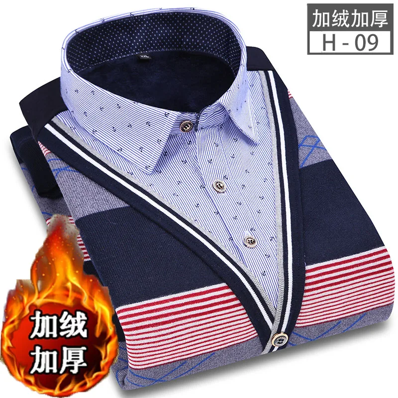 2018 الخريف قميص الرجال وهمية قطعتين قطعة عارضة الأزياء طويلة الأكمام قمصان رجالية عالية الجودة ثخن قمصان الرجال الدافئ