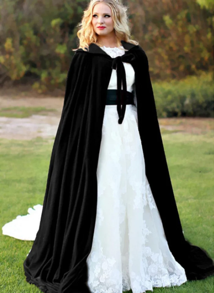 Бархатная Свадебная накидка, длинная куртка, плащ с капюшоном, многоцветный плащ в пол - Цвет: Черный