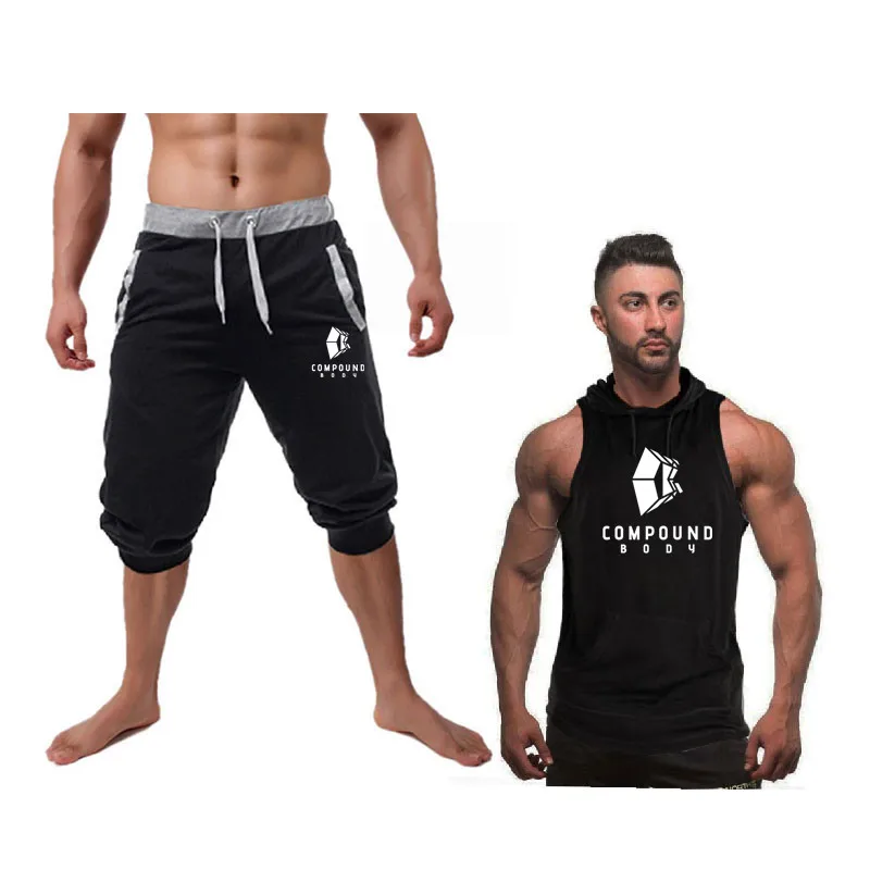 Лучший мужской рюкзак шорты для бега+ жилет с капюшоном хлопковые тренажерные залы короткие брюки мужские с буквенным принтом дизайн фитнес треники жилет костюм