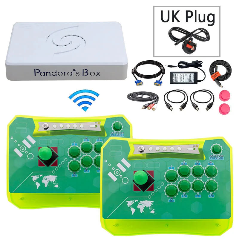 Pandora box 6 1300 in 1 wireless console arcade games 2 Players joystick button usb arcade controller HDMI VGA USB for pc TV PS3 - Цвет: 2P 2 green UK plug